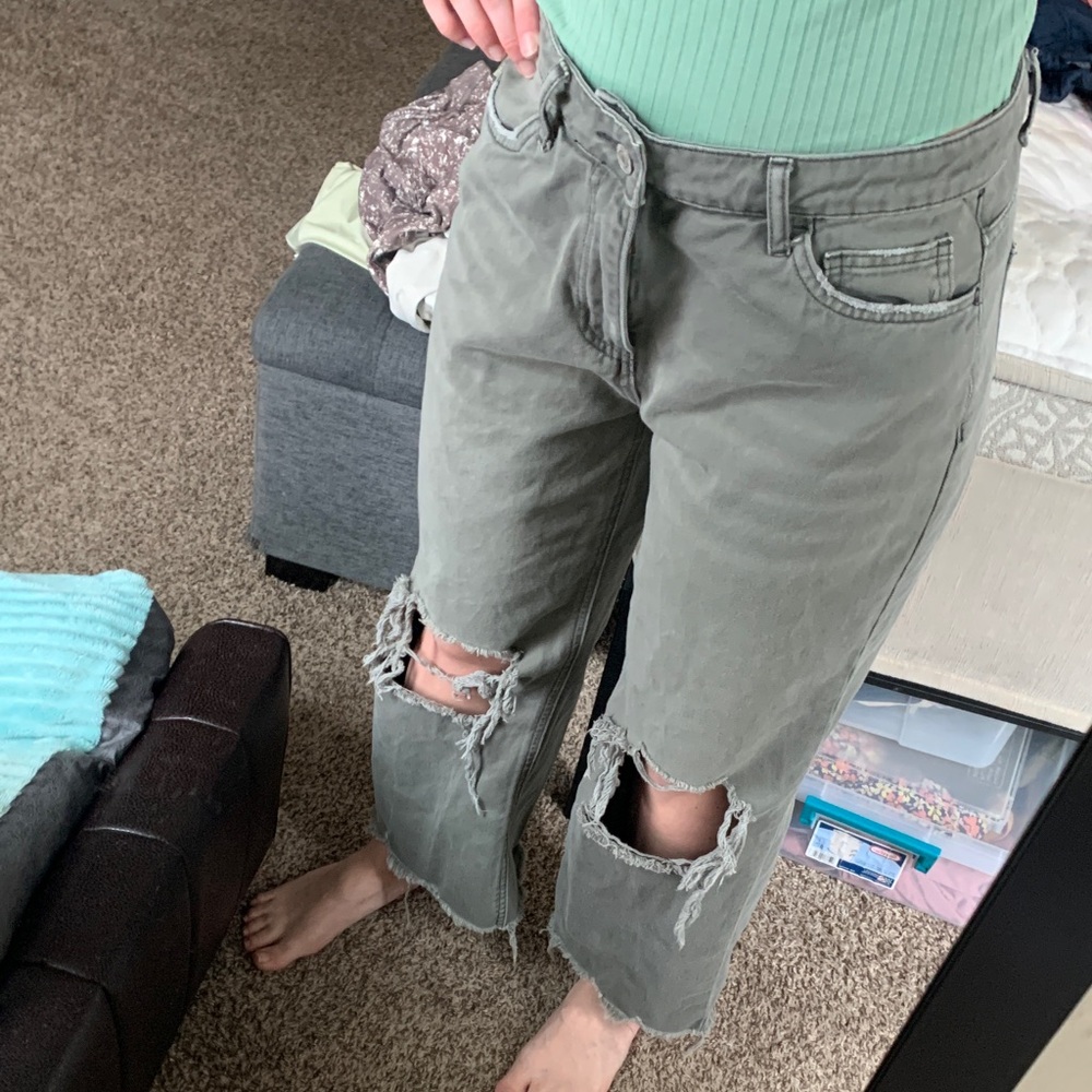 Ripped High-Rise Olive Green Jeans